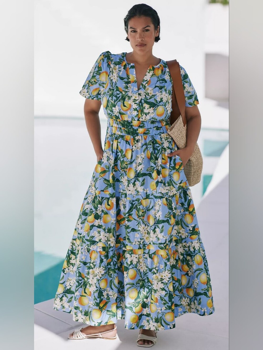 Anthropologie Somerset Maxi Dress Lemon Print Size 2X